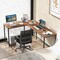 Costway L-shaped Gaming Desk Computer Desk with CPU Stand Power Outlets Rustic Brown/Black